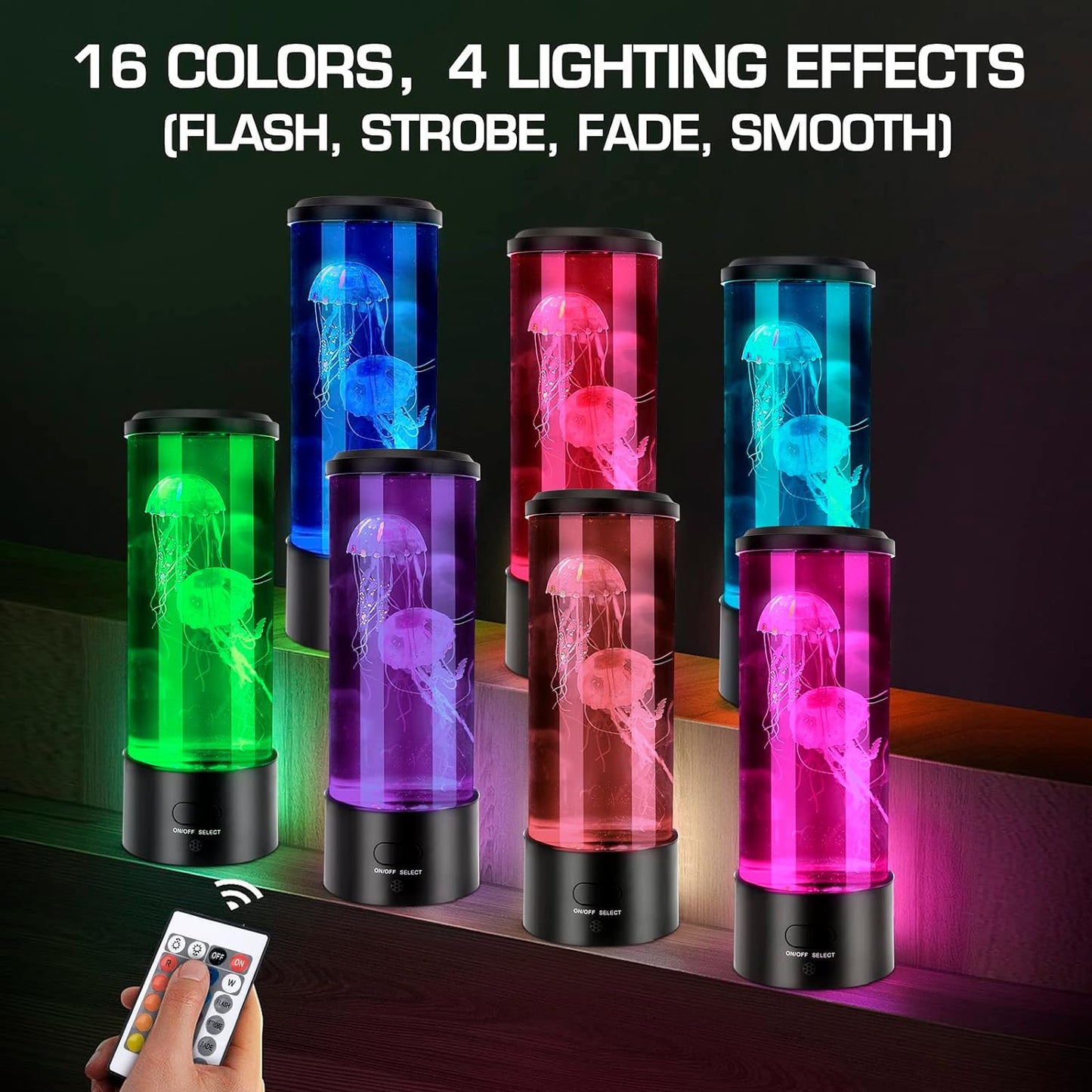 Luxora Jellyfish Lamp with 16 Color Changing LEDS and 4 Mode