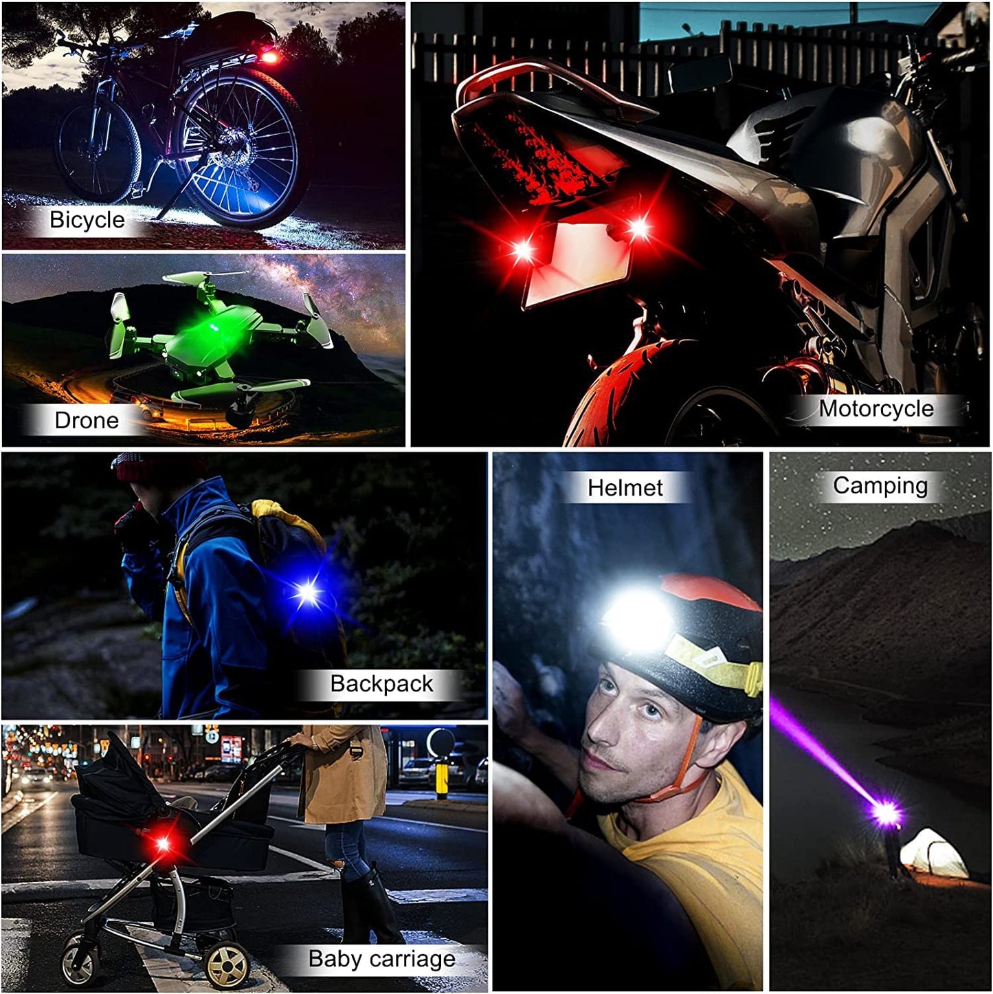 Rechargeable Aircraft LED Bike Strobe Flasher Accessories 3 Colors Exterior Lights Pack of 2