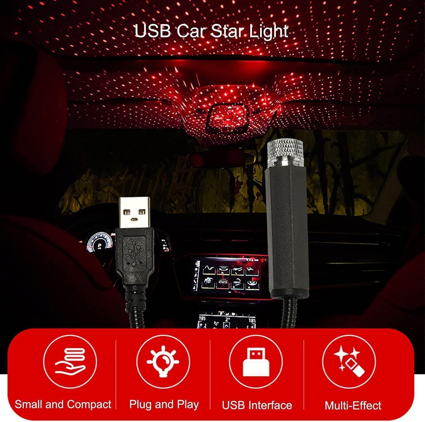 Auto Roof Star Projector USB Car LED Laser Light (Pack of 2)